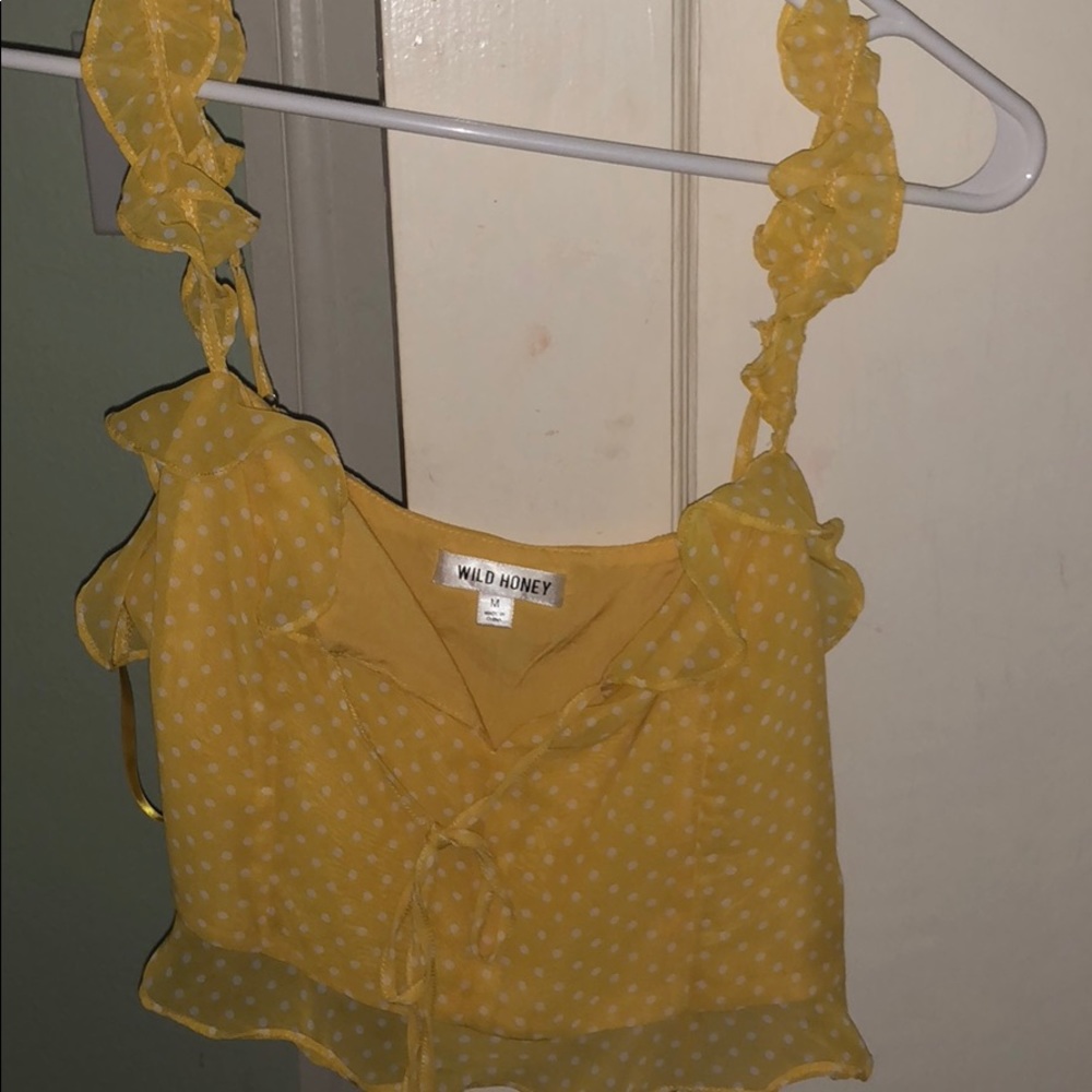 Yellow crop top with white polka dots